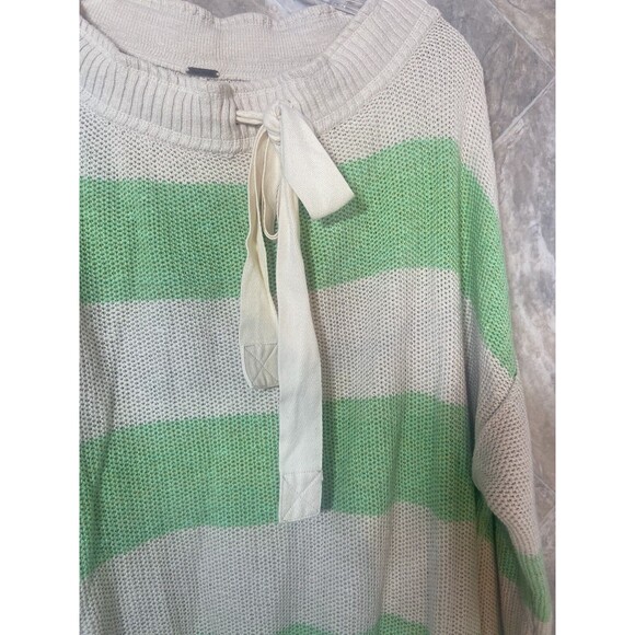 Free People Cassidy‎ Sweater Women's M Off Shoulder Green Beige Striped Slouchy - Picture 5 of 8